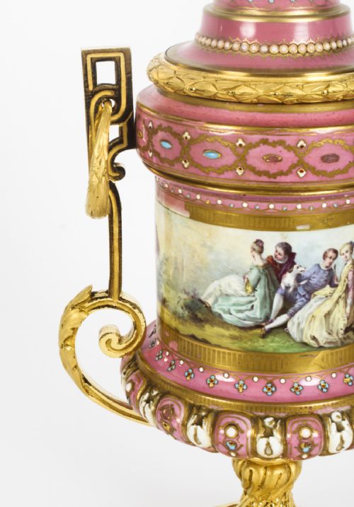 ANTIQUE PAIR FRENCH ORMOLU MOUNTED PINK SEVRES LIDDED VASES 19TH C - ADDITIONAL PHOTO 9