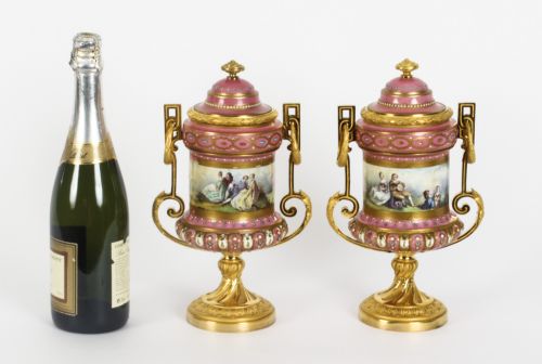 ANTIQUE PAIR FRENCH ORMOLU MOUNTED PINK SEVRES LIDDED VASES 19TH C - ADDITIONAL PHOTO 12