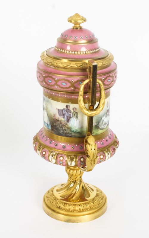 ANTIQUE PAIR FRENCH ORMOLU MOUNTED PINK SEVRES LIDDED VASES 19TH C - ADDITIONAL PHOTO 13