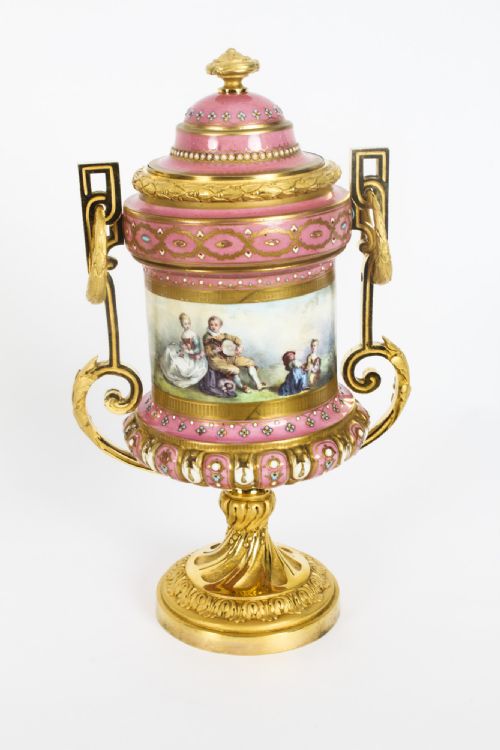 ANTIQUE PAIR FRENCH ORMOLU MOUNTED PINK SEVRES LIDDED VASES 19TH C - ADDITIONAL PHOTO 14