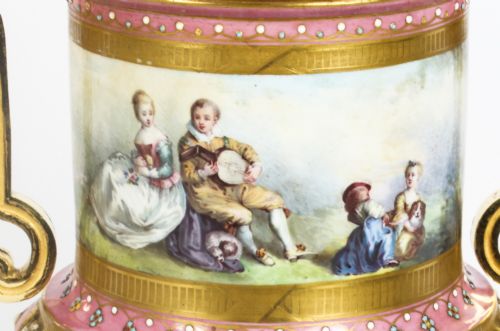 ANTIQUE PAIR FRENCH ORMOLU MOUNTED PINK SEVRES LIDDED VASES 19TH C - ADDITIONAL PHOTO 15