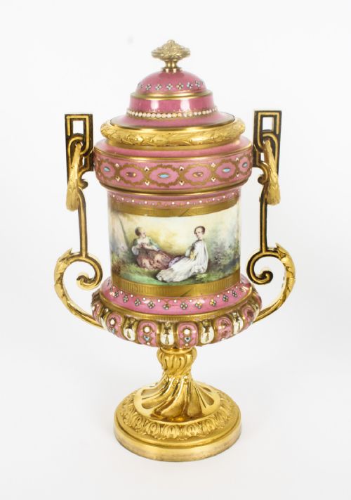 ANTIQUE PAIR FRENCH ORMOLU MOUNTED PINK SEVRES LIDDED VASES 19TH C - ADDITIONAL PHOTO 16