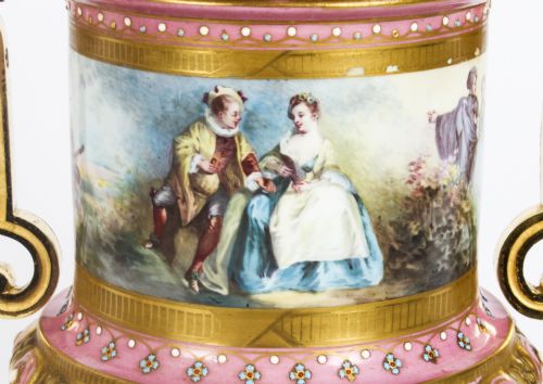 ANTIQUE PAIR FRENCH ORMOLU MOUNTED PINK SEVRES LIDDED VASES 19TH C - ADDITIONAL PHOTO 17