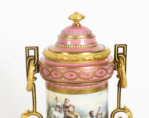 ANTIQUE PAIR FRENCH ORMOLU MOUNTED PINK SEVRES LIDDED VASES 19TH C - ADDITIONAL PHOTO 20