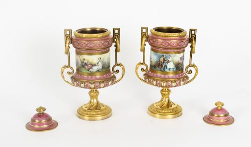 ANTIQUE PAIR FRENCH ORMOLU MOUNTED PINK SEVRES LIDDED VASES 19TH C - ADDITIONAL PHOTO 21