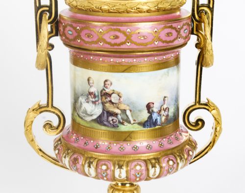 ANTIQUE PAIR FRENCH ORMOLU MOUNTED PINK SEVRES LIDDED VASES 19TH C - ADDITIONAL PHOTO 22