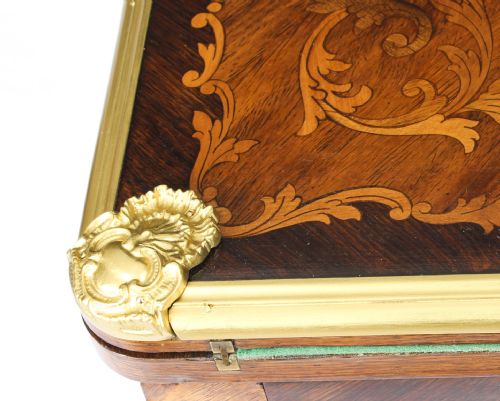 fig 4. Antique French Burr Walnut Marquetry Card / Writing Table 19th Century
