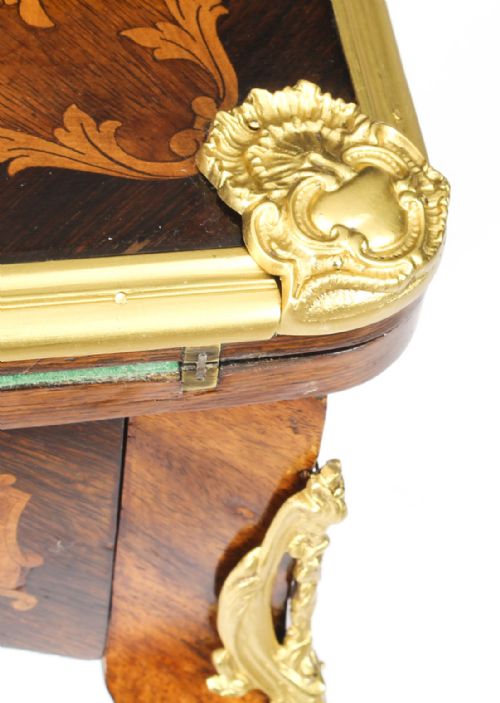 fig 5. Antique French Burr Walnut Marquetry Card / Writing Table 19th Century