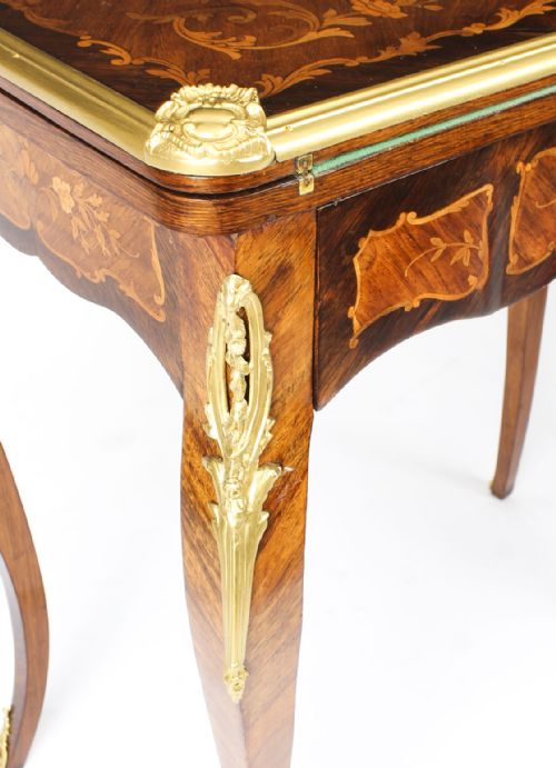 fig 7. Antique French Burr Walnut Marquetry Card / Writing Table 19th Century
