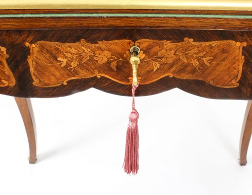 fig 9. Antique French Burr Walnut Marquetry Card / Writing Table 19th Century