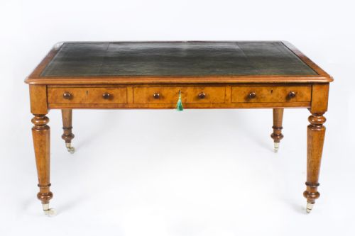 fig 1. Antique Victorian 6 Drawer Pollard Oak Partners Writing Table C1850 19th C