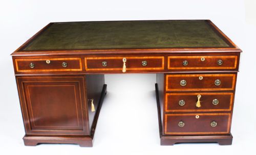 fig 1. Antique Victorian Flame Mahogany Partners Pedestal Desk c.1870 19th C