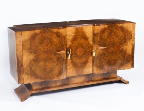 Antique Art Deco Burr Walnut Sideboard Drinks Cabinet by S Hille Co. C.1920
