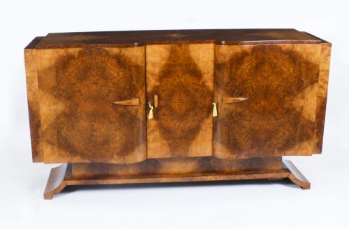 fig 1. Antique Art Deco Burr Walnut Sideboard Drinks Cabinet by S Hille Co. c.1920
