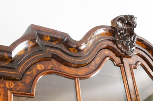 fig 4. Antique Dutch Marquetry Inlaid Walnut Display Cabinet Vitrine 18th C
