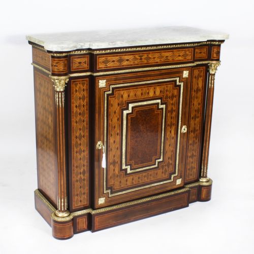 Antique French Napoleon III Parquetry Cabinet C.1860 19th C
