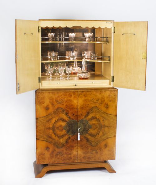 fig 2. Antique Art Deco Burr Walnut Cocktail Cabinet Dry Bar c.1920