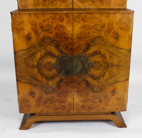 fig 7. Antique Art Deco Burr Walnut Cocktail Cabinet Dry Bar c.1920