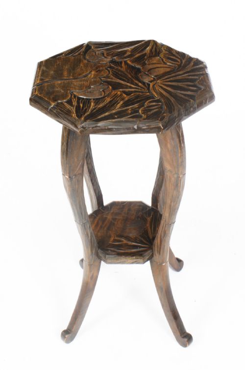 Antique Art Nouveau Carved Walnut Occasional Table C1900
