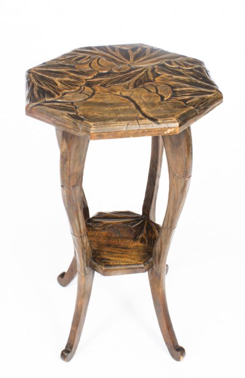 fig 1. Antique Art Nouveau Carved Walnut Occasional Table C1900
