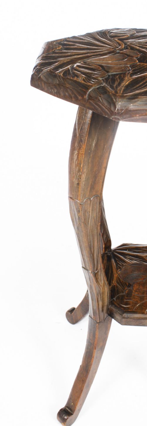 fig 2. Antique Art Nouveau Carved Walnut Occasional Table C1900
