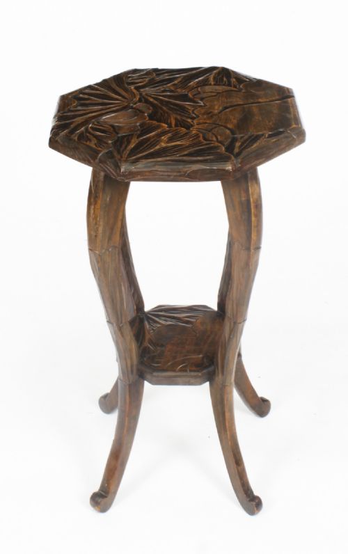 fig 3. Antique Art Nouveau Carved Walnut Occasional Table C1900
