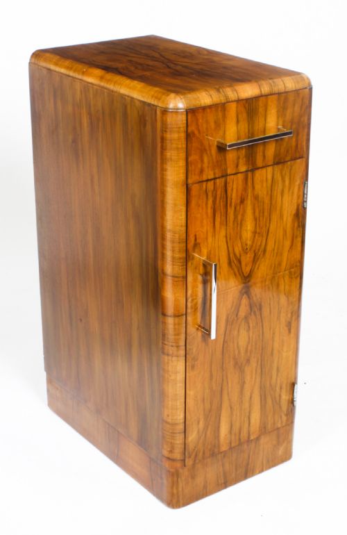 fig 1. Antique Pair Art Deco Figured Walnut Bedside Cabinets 1920