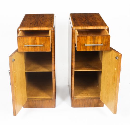 fig 6. Antique Pair Art Deco Figured Walnut Bedside Cabinets 1920
