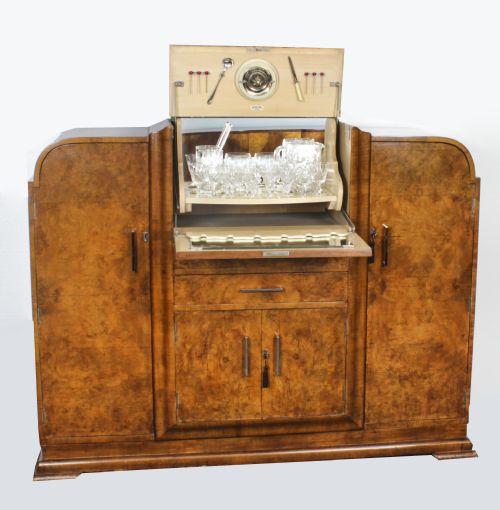 Antique Art Deco Walnut Cocktail Cabinet Sideboard C.1920
