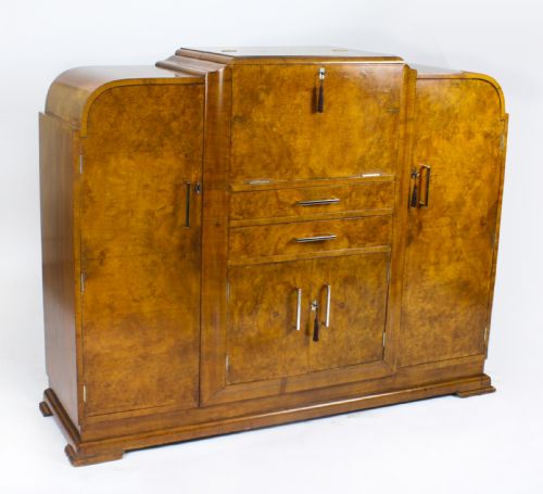 fig 1. Antique Art Deco Walnut Cocktail Cabinet Sideboard c.1920
