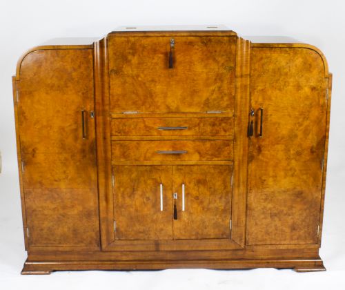 fig 4. Antique Art Deco Walnut Cocktail Cabinet Sideboard c.1920
