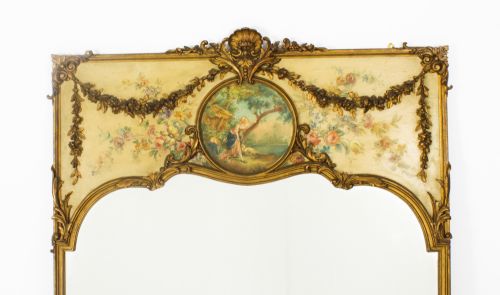 fig 1. Antique French Painted & Parcel Gilt Trumeau Mirror 19th C 162x114cm