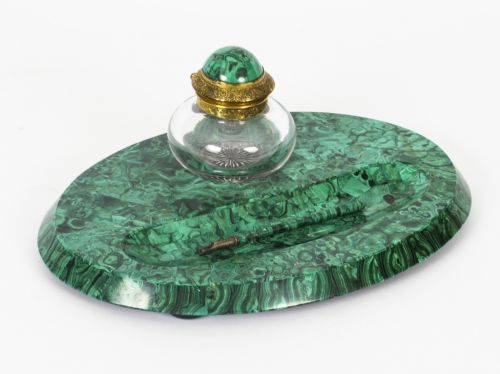 Antique Malachite Desk Set Inkwell 19th Century C1880
