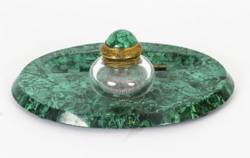 fig 1. Antique Malachite Desk Set Inkwell 19th Century C1880