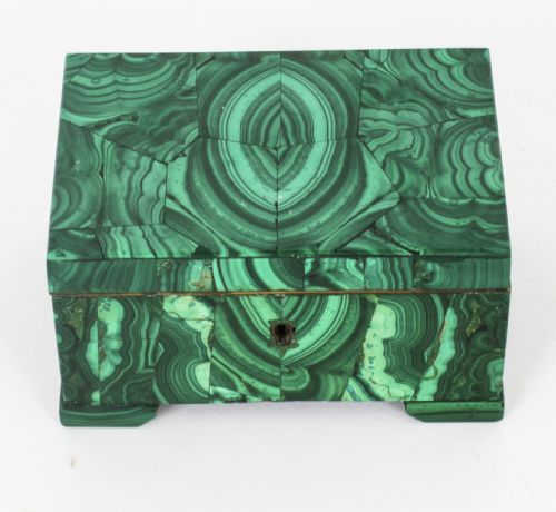 fig 1. Antique Malachite & Gilt Bronze Lidded Jewellery Casket 19th C C1860