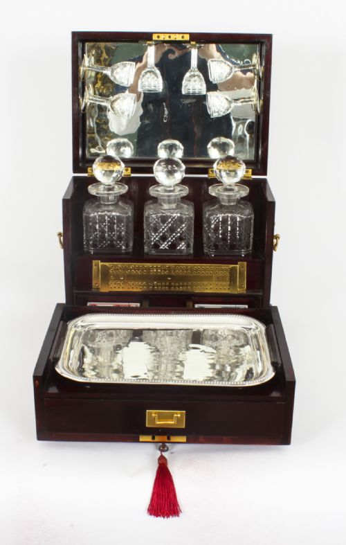 fig 1. Antique English Victorian Three Crystal Bottle Tantalus c. 1880 19th C
