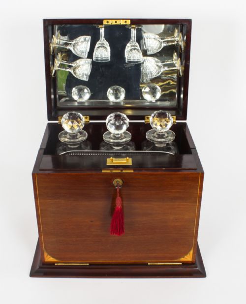 fig 3. Antique English Victorian Three Crystal Bottle Tantalus c. 1880 19th C

