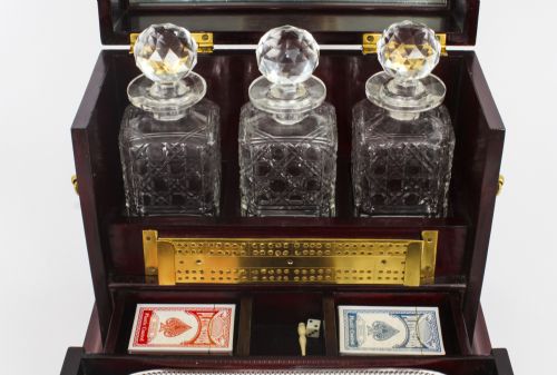 fig 5. Antique English Victorian Three Crystal Bottle Tantalus c. 1880 19th C
