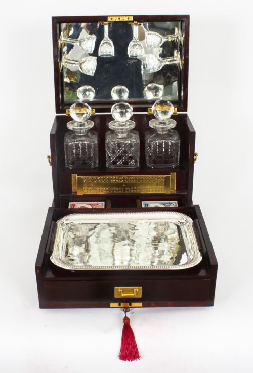 fig 6. Antique English Victorian Three Crystal Bottle Tantalus c. 1880 19th C
