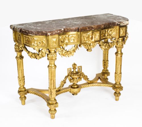Antique Louis Xv Revival Carved Giltwood Console Pier Table C.1870 19th C
