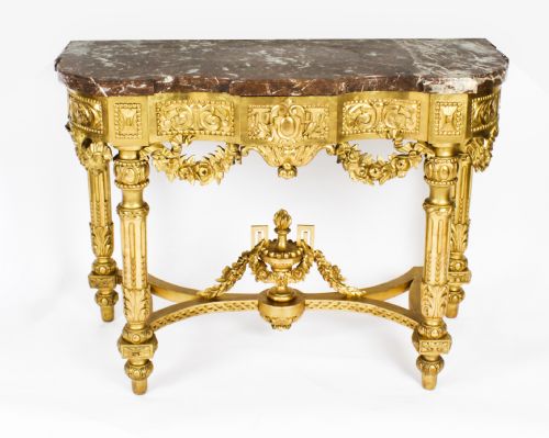 fig 1. Antique Louis XV Revival Carved Giltwood Console Pier Table c.1870 19th C