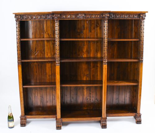 ANTIQUE VICTORIAN OPEN BREAKFRONT OPEN BOOKCASE 19TH CENTURY - ADDITIONAL PHOTO 15