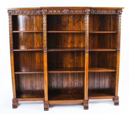 ANTIQUE VICTORIAN OPEN BREAKFRONT OPEN BOOKCASE 19TH CENTURY - ADDITIONAL PHOTO 16