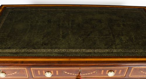 fig 2. Antique Victorian Inlaid Mahogany Pedestal Desk by Edwards & Roberts 19th C
