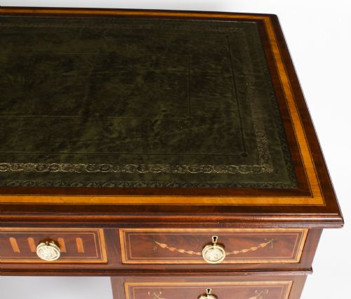 fig 3. Antique Victorian Inlaid Mahogany Pedestal Desk by Edwards & Roberts 19th C