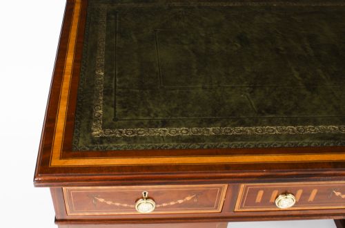 fig 4. Antique Victorian Inlaid Mahogany Pedestal Desk by Edwards & Roberts 19th C