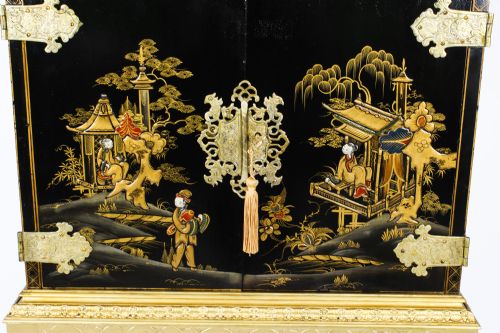 fig 3. Antique Chinoiserie Lacquer Cabinet on Giltwood Stand Circa 1900