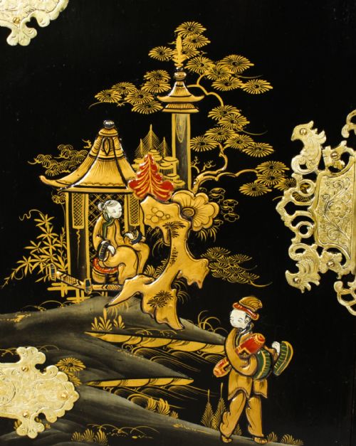 fig 4. Antique Chinoiserie Lacquer Cabinet on Giltwood Stand Circa 1900