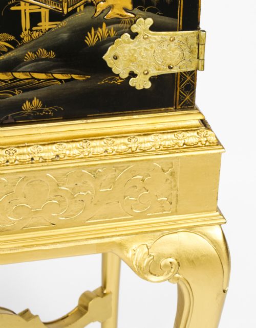 fig 5. Antique Chinoiserie Lacquer Cabinet on Giltwood Stand Circa 1900