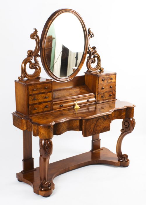 fig 1. Antique Victorian Burr Walnut Duchesse Dressing Table 19th C